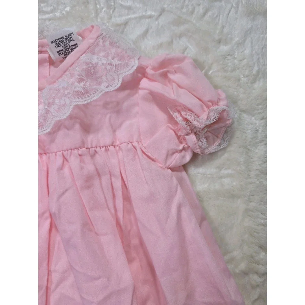 Vintage MyFair Pink Baby Dress Lace Collar Puff Sleeve 18 Months